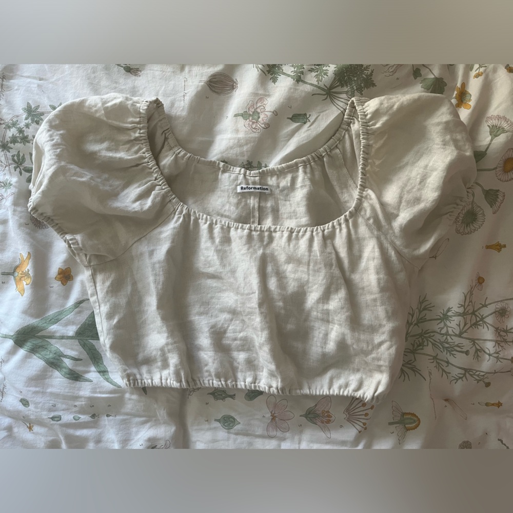 Reformation Scallop Linen Top, size L